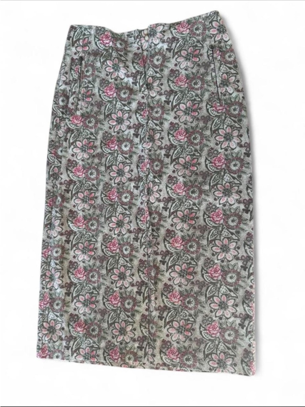 Christopher & Banks Floral Midi Skirt in Pink and Green With Texture 2005